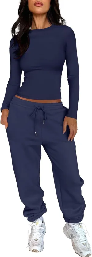 ANRABESS Womens 2 Piece Sweatsuits Long Sleeve Tight Shirt Tops Joggers Fleece Sweatpants Sets 2024 Fall Sweat Lounge Outfits
