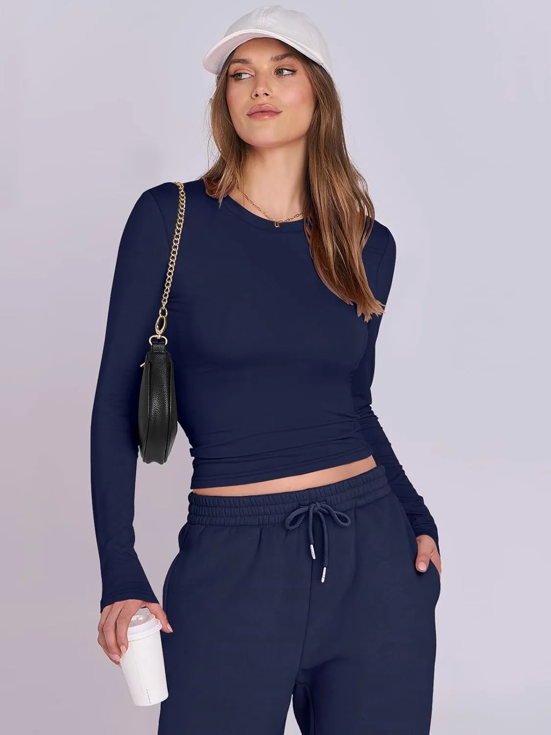 ANRABESS Womens 2 Piece Sweatsuits Long Sleeve Tight Shirt Tops Joggers Fleece Sweatpants Sets 2024 Fall Sweat Lounge Outfits