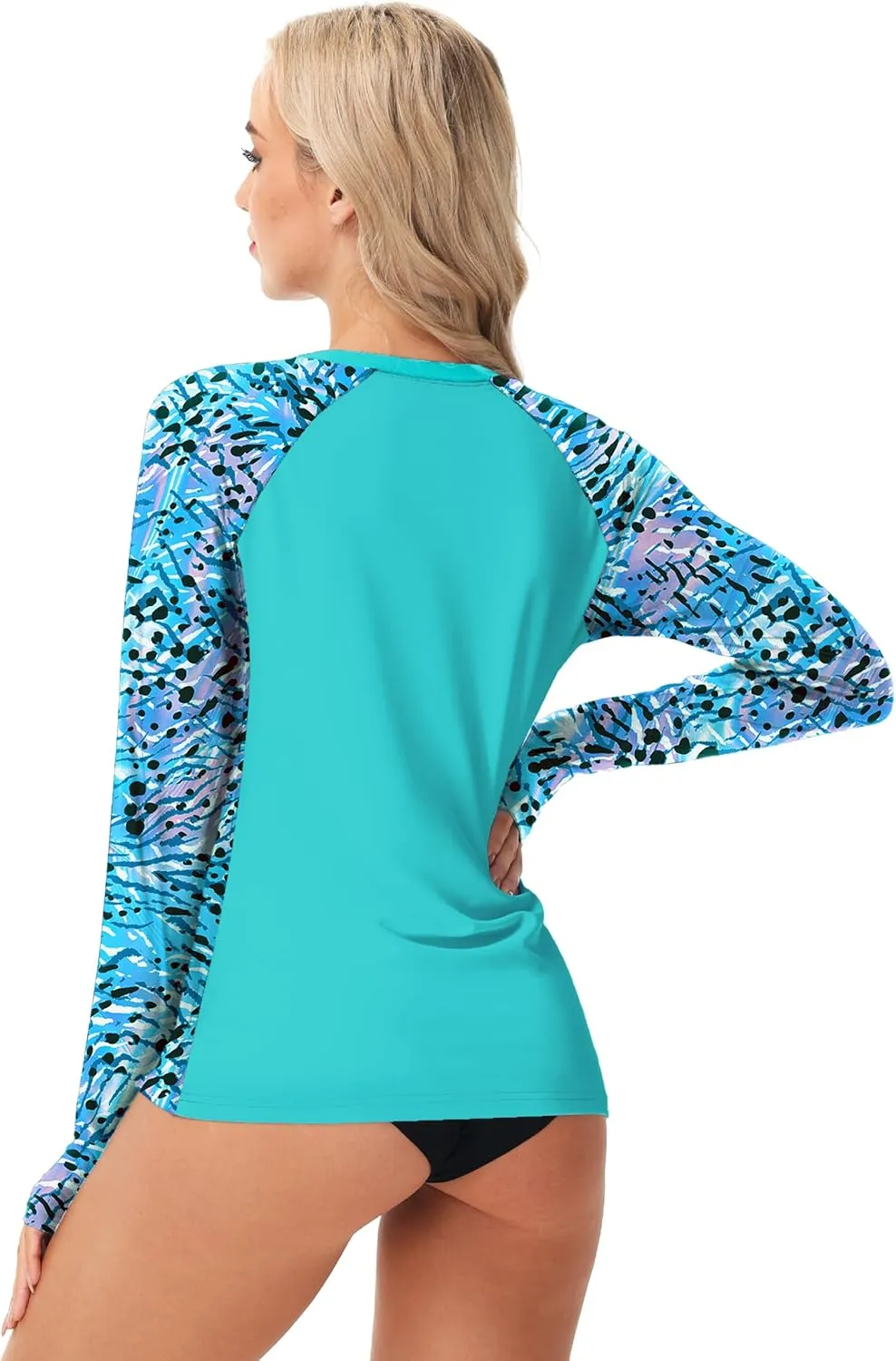 AOBUTE Women Long Sleeve Rash Guard UPF 50  Swim Shirts with Thumb Hole