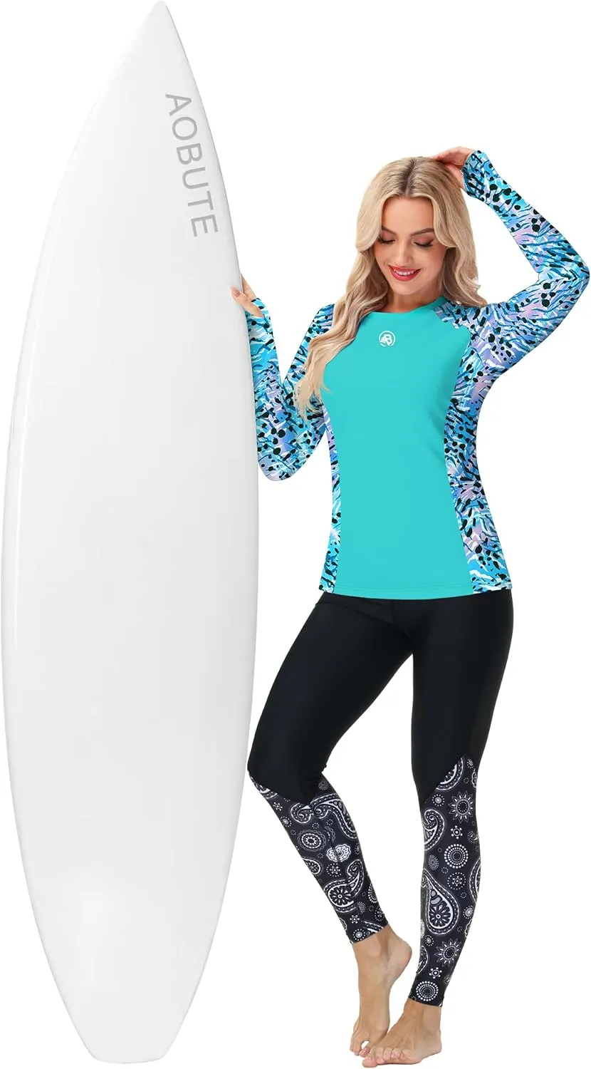 AOBUTE Women Long Sleeve Rash Guard UPF 50  Swim Shirts with Thumb Hole