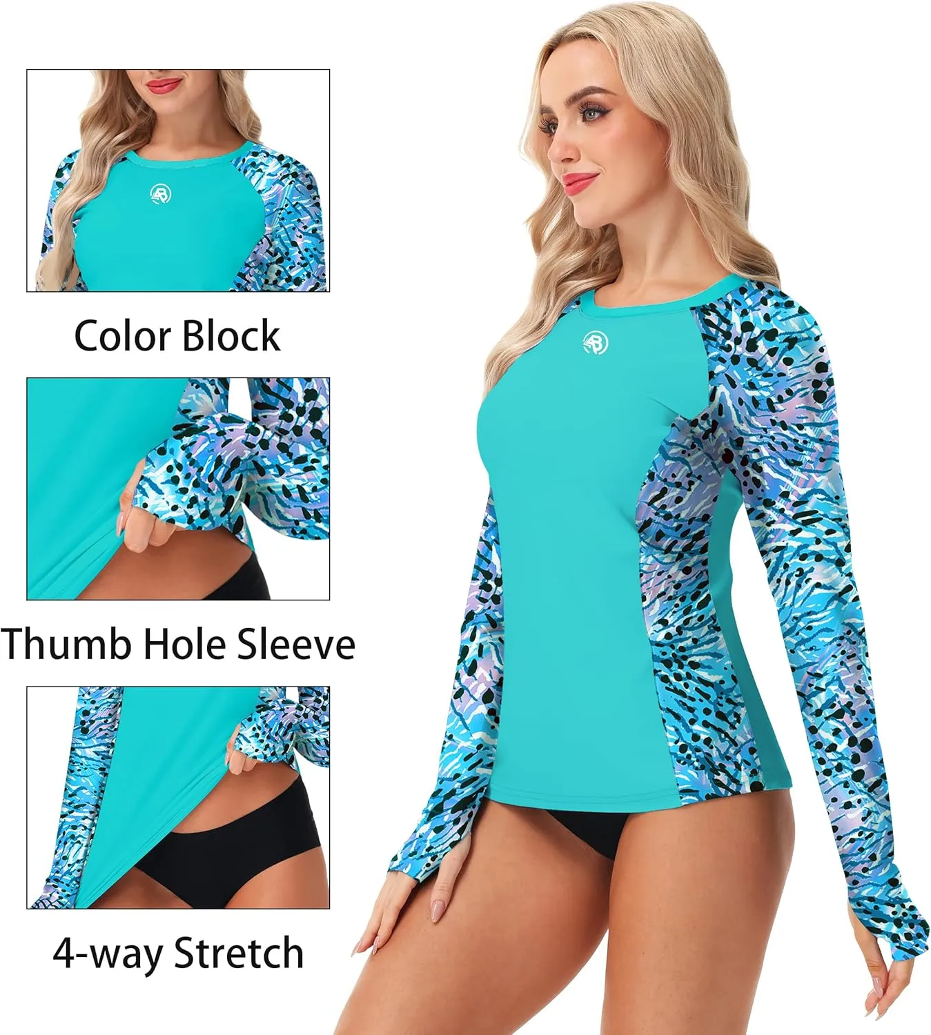AOBUTE Women Long Sleeve Rash Guard UPF 50  Swim Shirts with Thumb Hole