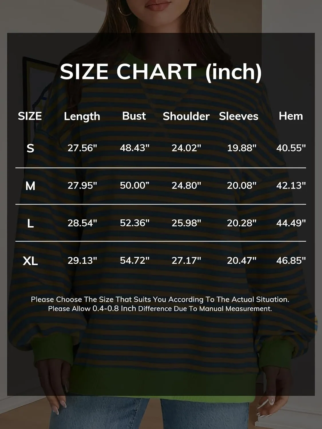 ATHMILE Women's Striped Oversized Sweatshirt Long Sleeve Shirts for Women Crewneck Hoodies Casual Pullover Top Y2K Tops