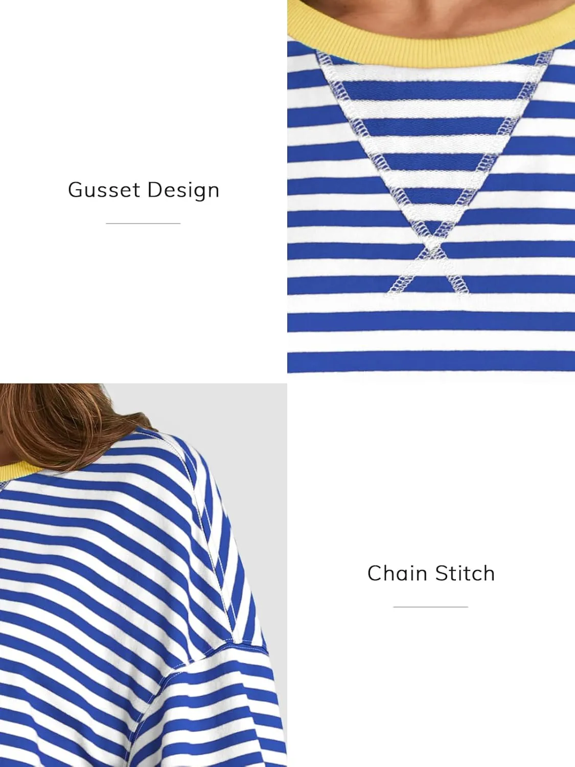 ATHMILE Women's Striped Oversized Sweatshirt Long Sleeve Shirts for Women Crewneck Hoodies Casual Pullover Top Y2K Tops