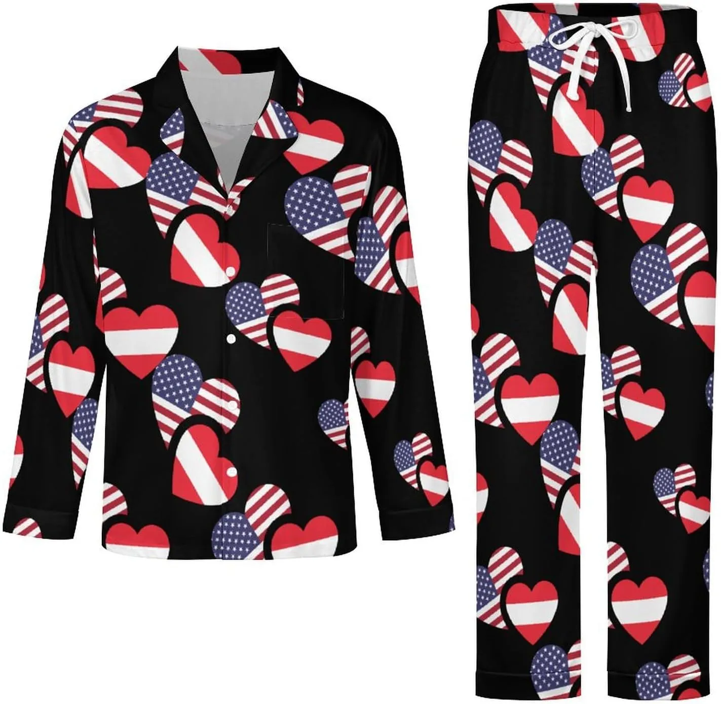 Austria US Flag 2 PCS Men Pajama Set Long Sleeve Button-down Shirts Tops & Sleep Pants Loungewear