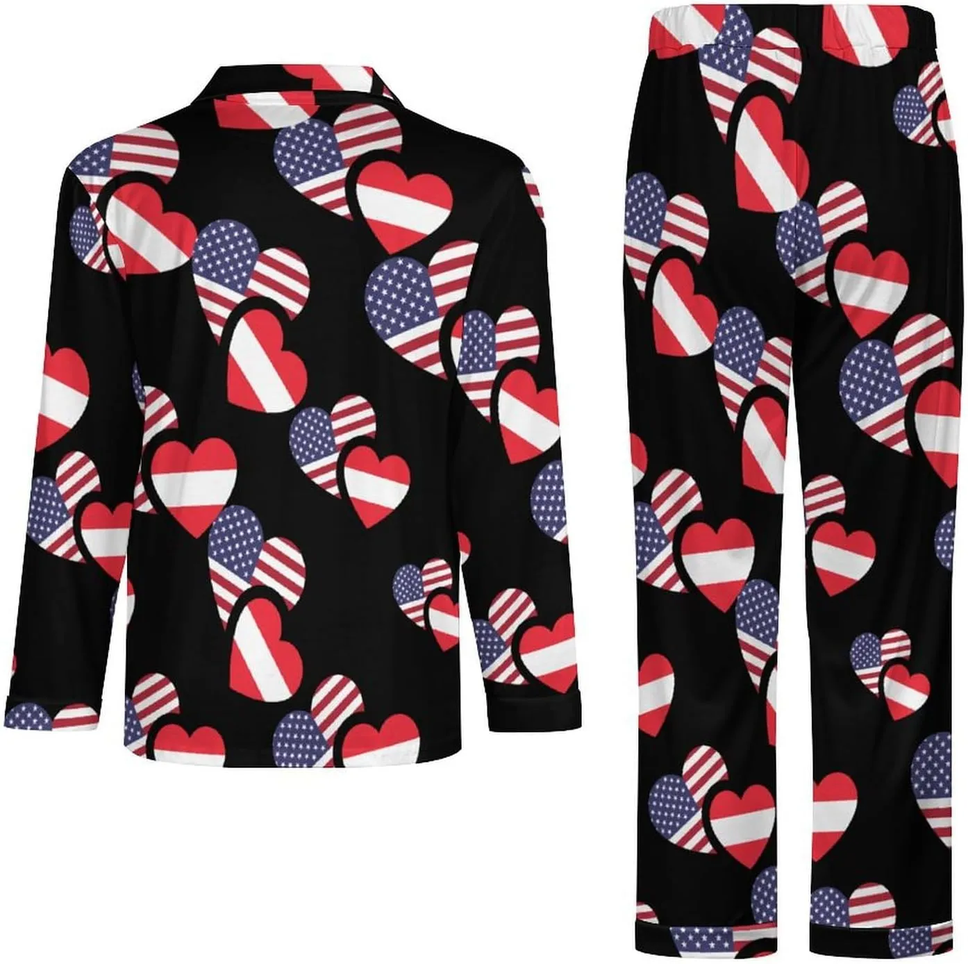 Austria US Flag 2 PCS Men Pajama Set Long Sleeve Button-down Shirts Tops & Sleep Pants Loungewear