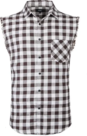 AVANZADA Men's Button Down Sleeveless Plaid Shirt Casual Flannel Plus Size Vest Western Shirts
