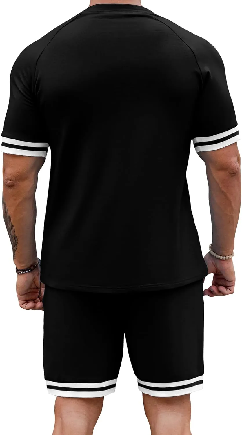 Babioboa Mens Short Sets 2 Piece Outfits Fashion Summer Tracksuit Casual Shirt Shorts Slim Fit Athletic Sports Sweatsuit