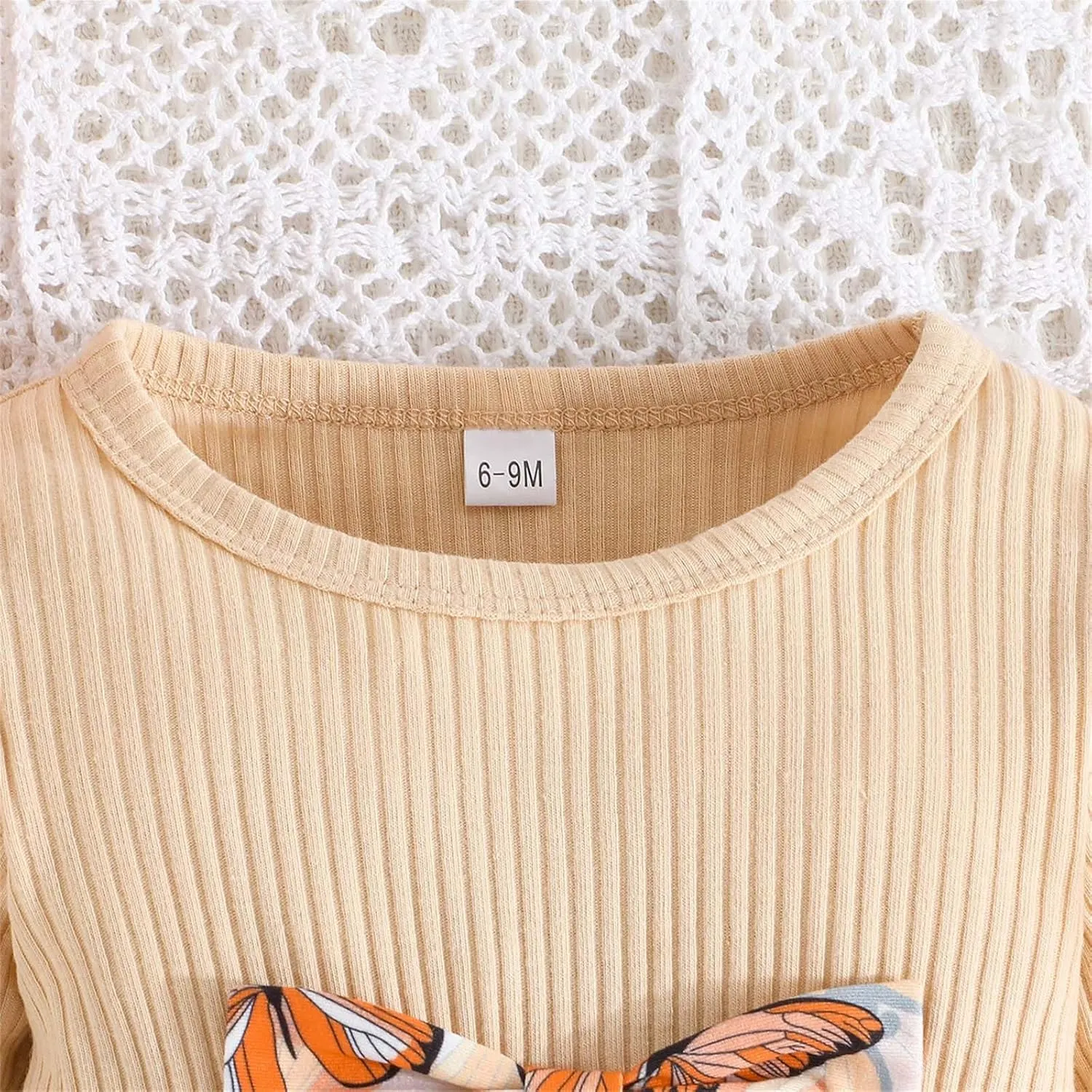 Baby Girls Clothes Autumn Dress Solid Color Ribbed Bow Stripe Ruffle Long Sleeve Tops Floral Print Pants 2Pcs Outfit