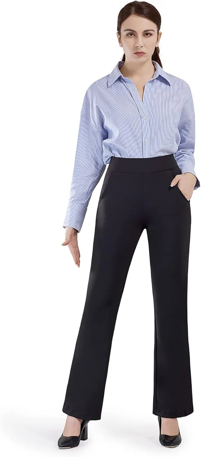 Bamans Black Dress Pants for Women Straight Leg High Waisted Business Work Trousers Office Formal Suit Slacks