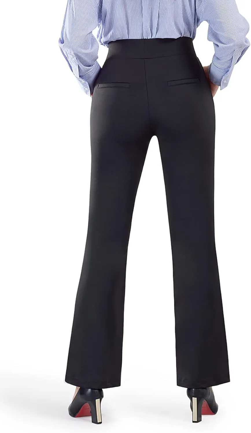 Bamans Black Dress Pants for Women Straight Leg High Waisted Business Work Trousers Office Formal Suit Slacks
