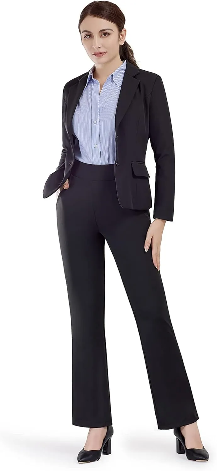 Bamans Black Dress Pants for Women Straight Leg High Waisted Business Work Trousers Office Formal Suit Slacks
