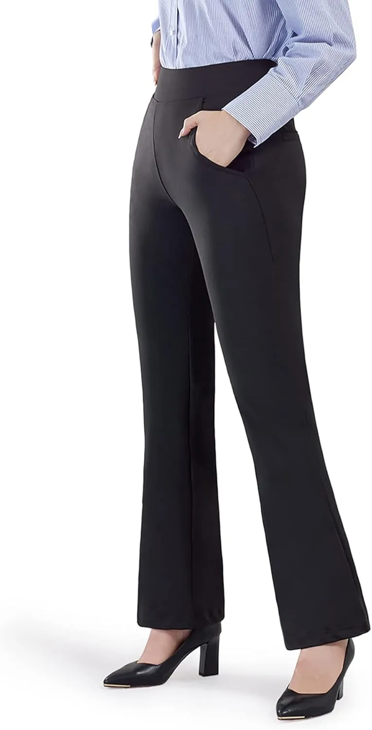 Bamans Black Dress Pants for Women Straight Leg High Waisted Business Work Trousers Office Formal Suit Slacks