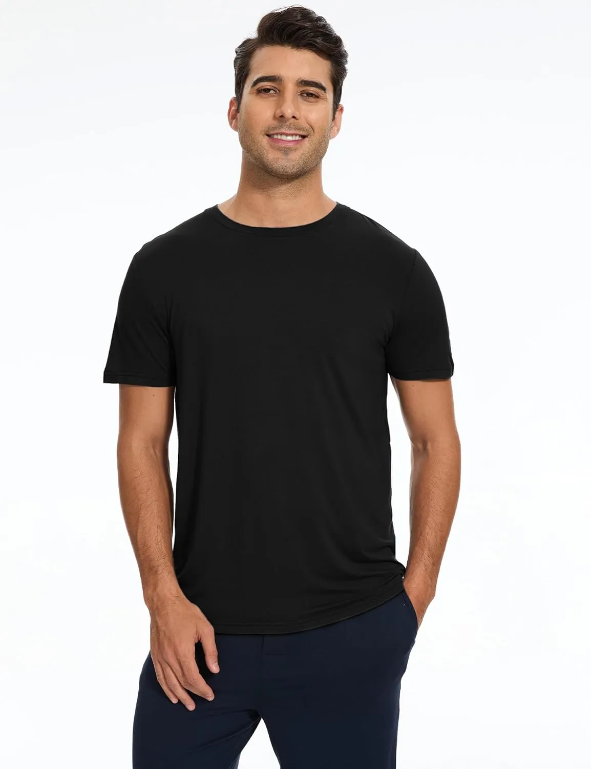 Bamboo-derived Viscose Men's Pajama Tops Summer Short Sleeve Basic Sleep Shirt