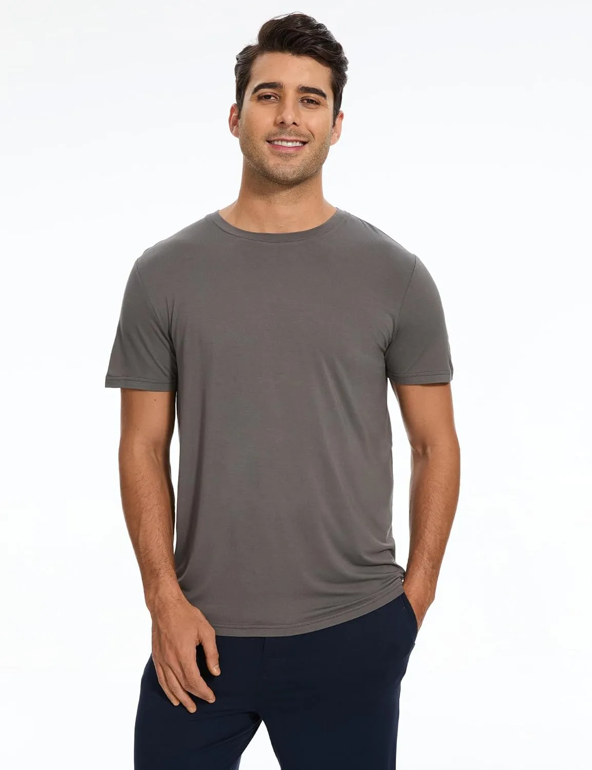 Bamboo-derived Viscose Men's Pajama Tops Summer Short Sleeve Basic Sleep Shirt