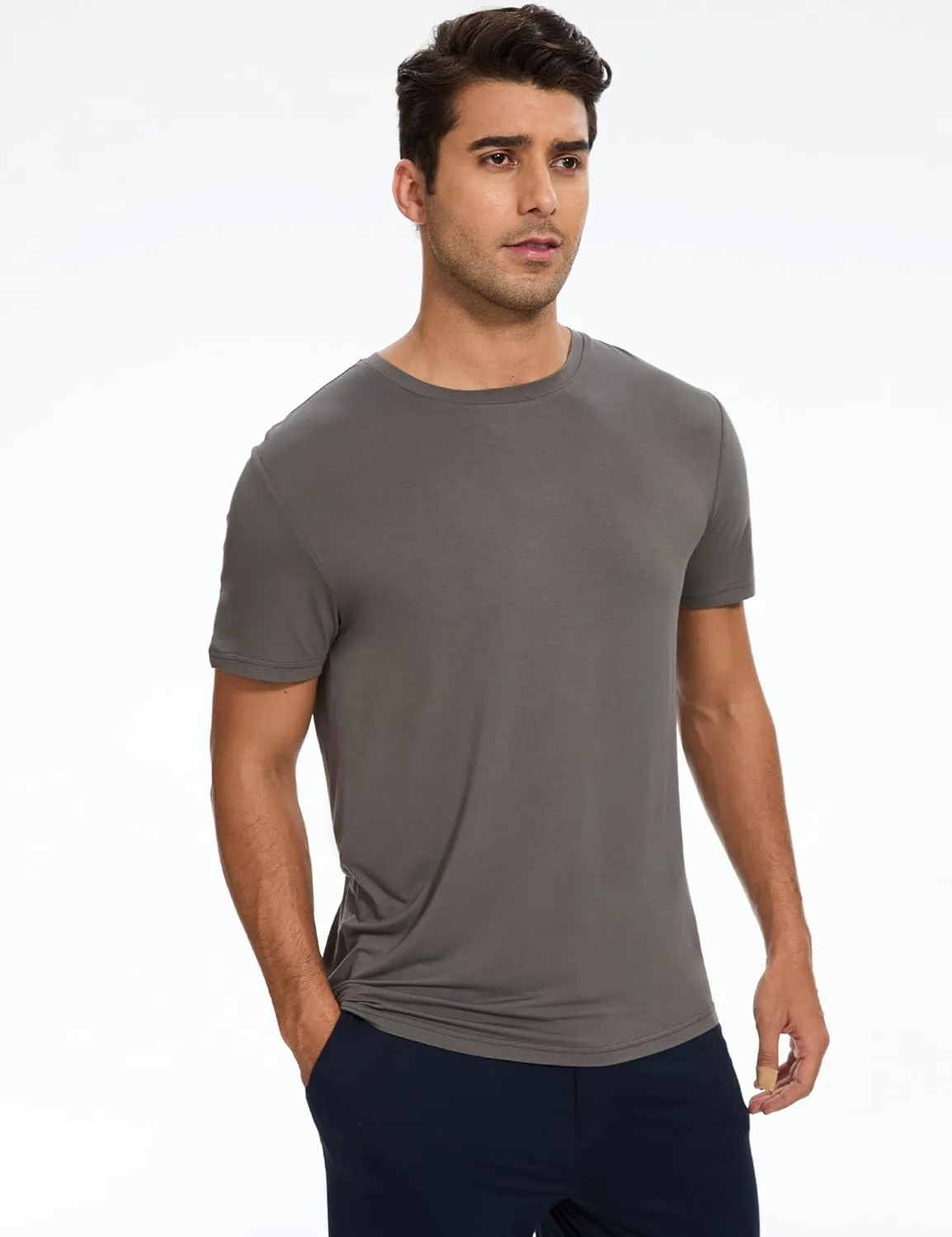 Bamboo-derived Viscose Men's Pajama Tops Summer Short Sleeve Basic Sleep Shirt