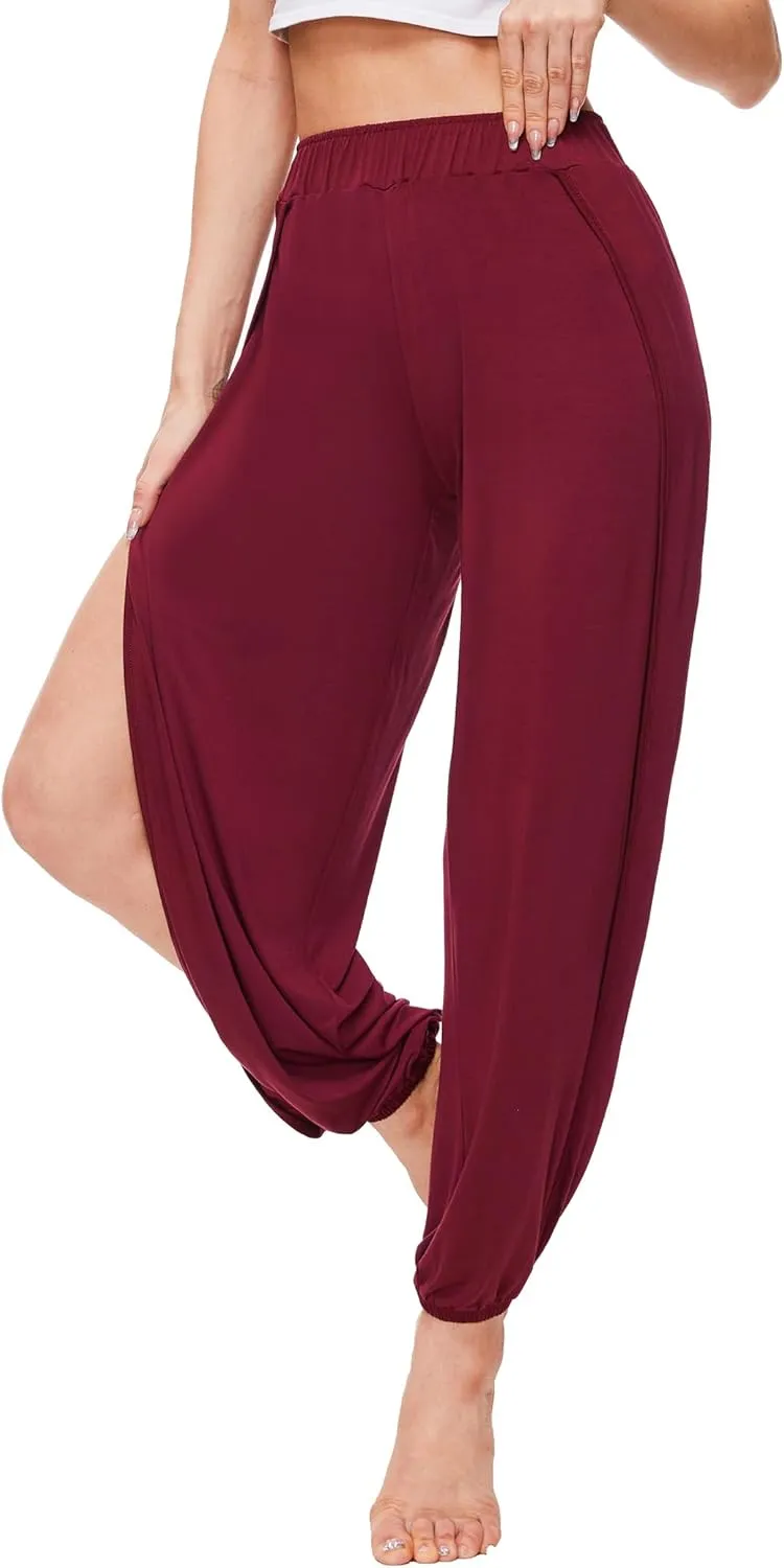 Bamboo Viscose Flowy Pants for Women Yoga Side Slit Pants