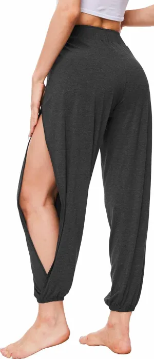 Bamboo Viscose Flowy Pants for Women Yoga Side Slit Pants
