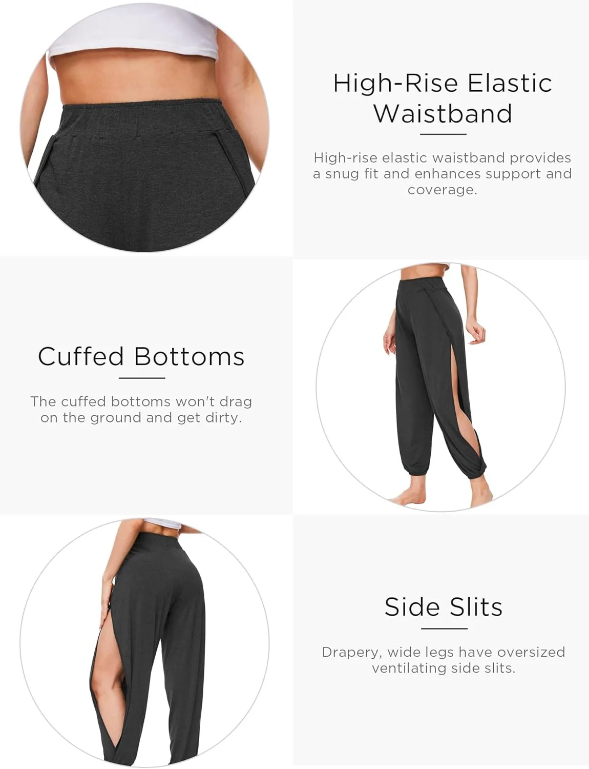 Bamboo Viscose Flowy Pants for Women Yoga Side Slit Pants