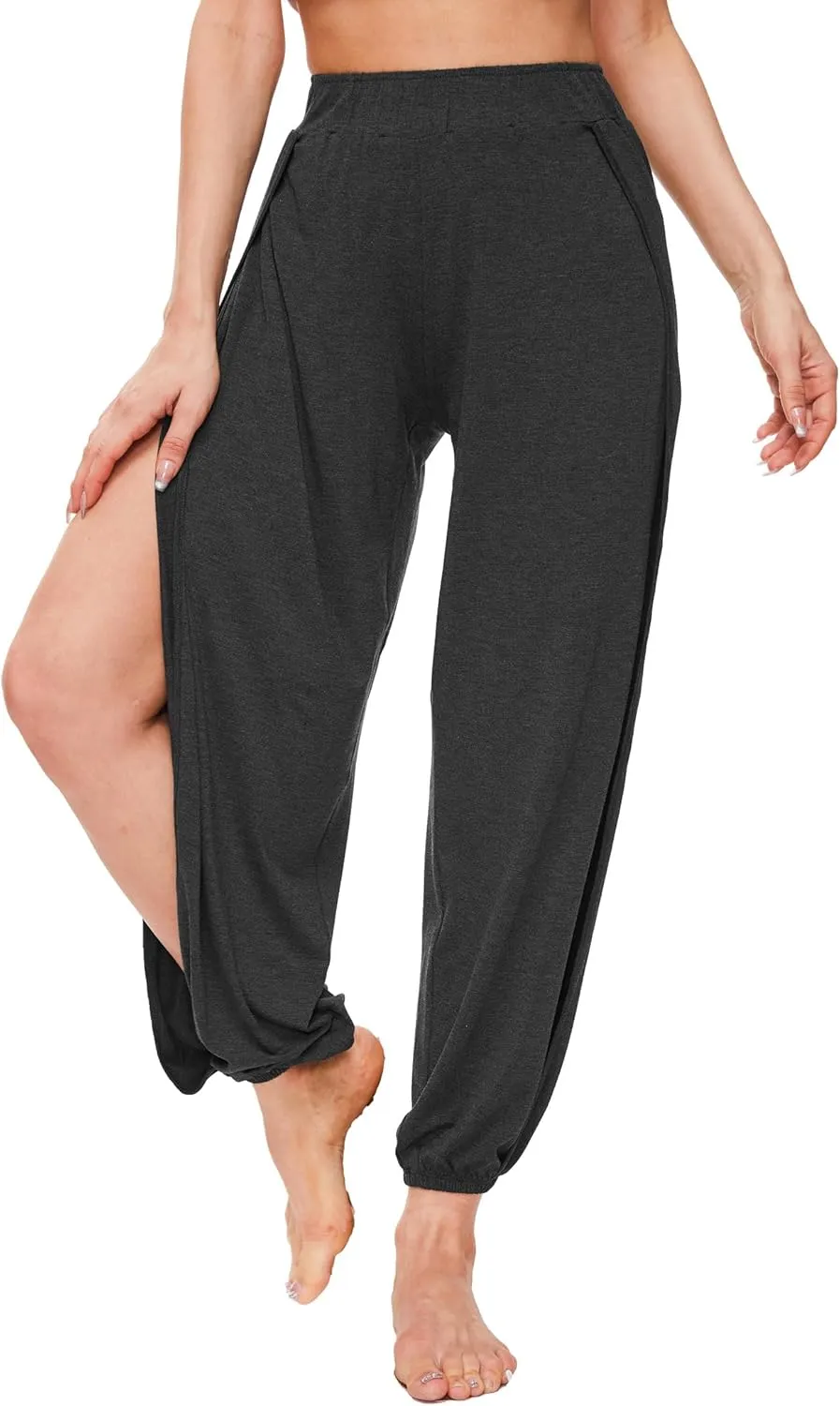 Bamboo Viscose Flowy Pants for Women Yoga Side Slit Pants