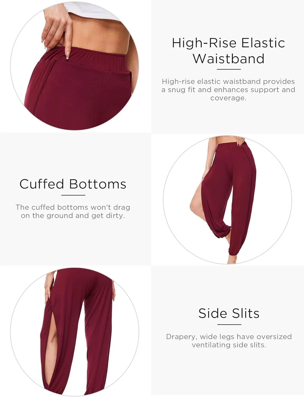 Bamboo Viscose Flowy Pants for Women Yoga Side Slit Pants