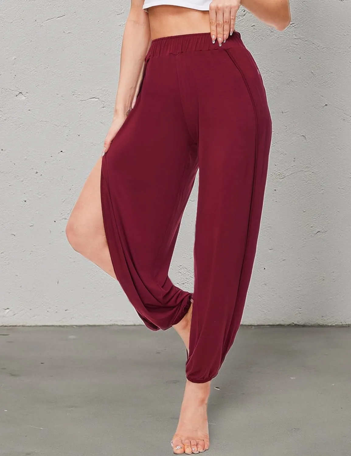Bamboo Viscose Flowy Pants for Women Yoga Side Slit Pants