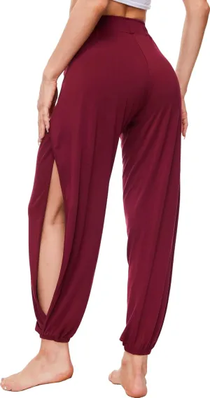 Bamboo Viscose Flowy Pants for Women Yoga Side Slit Pants