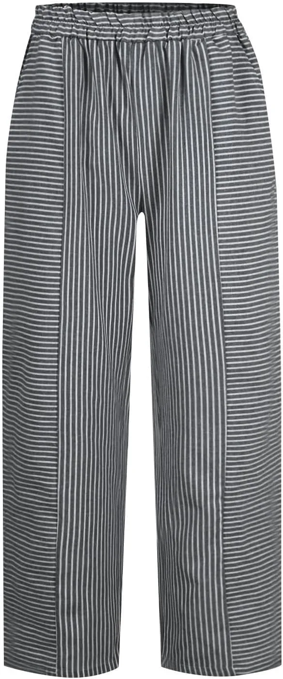 Beach Vacation Clothes for Women Elastic Waist Side Back Four Pockets 9/10 Pants Petite Summer Beachwear