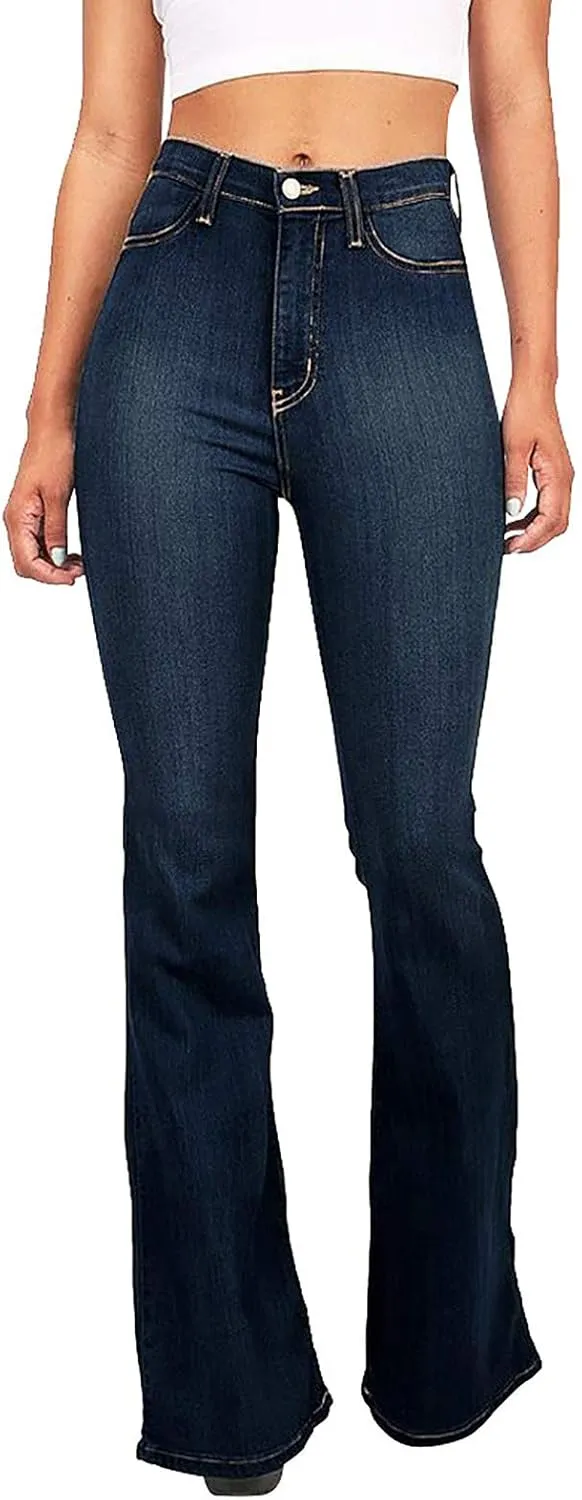 Bell Bottom Jeans for Womens Stretchy High Waisted Flare Curvy Denim Pants Slimming Boootcut Trousers with Pockets