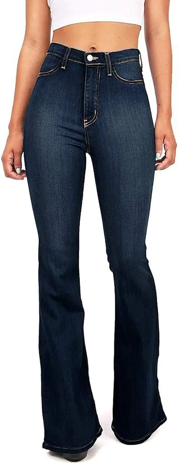 Bell Bottom Jeans for Womens Stretchy High Waisted Flare Curvy Denim Pants Slimming Boootcut Trousers with Pockets