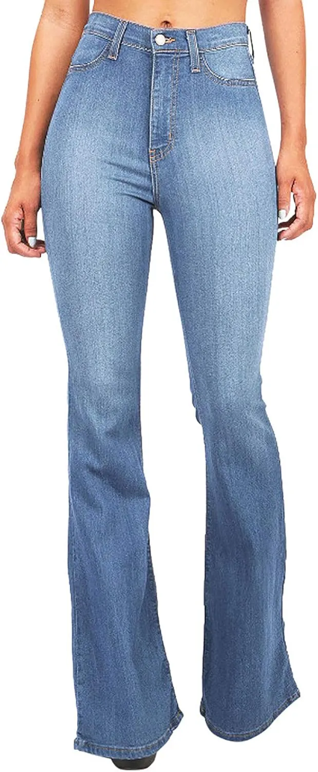 Bell Bottom Jeans for Womens Stretchy High Waisted Flare Curvy Denim Pants Slimming Boootcut Trousers with Pockets