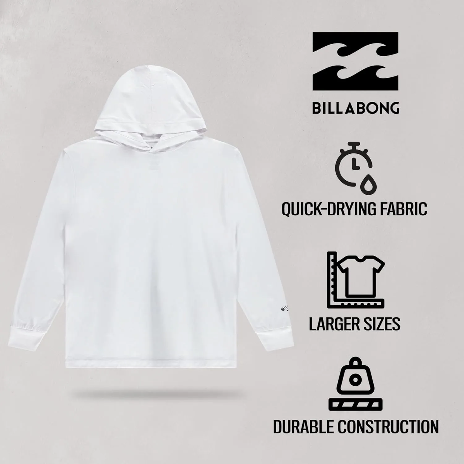 Billabong Hooded Rash Guard for Men Big and Tall, UPF 50  Long Sleeve Swim Shirt