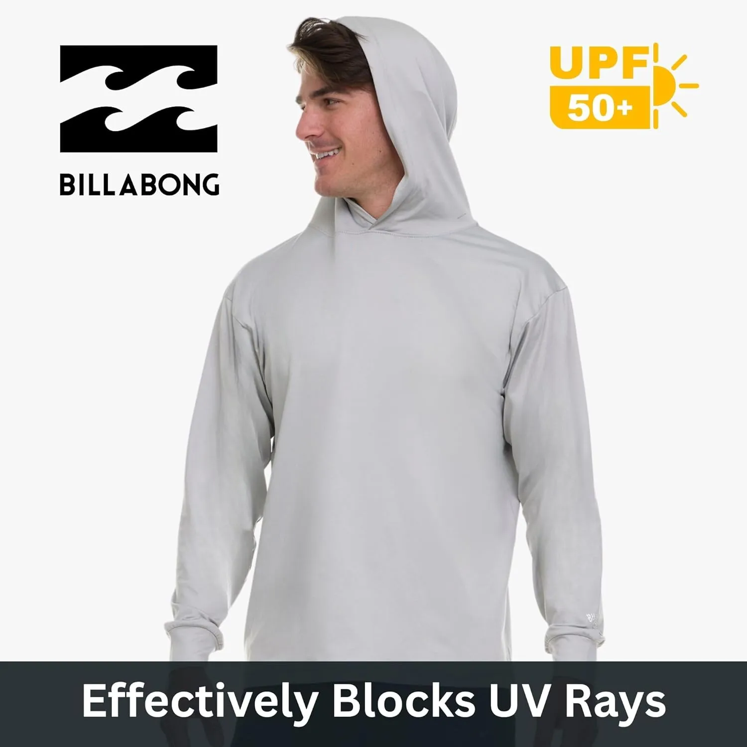 Billabong Hooded Rash Guard for Men Big and Tall, UPF 50  Long Sleeve Swim Shirt