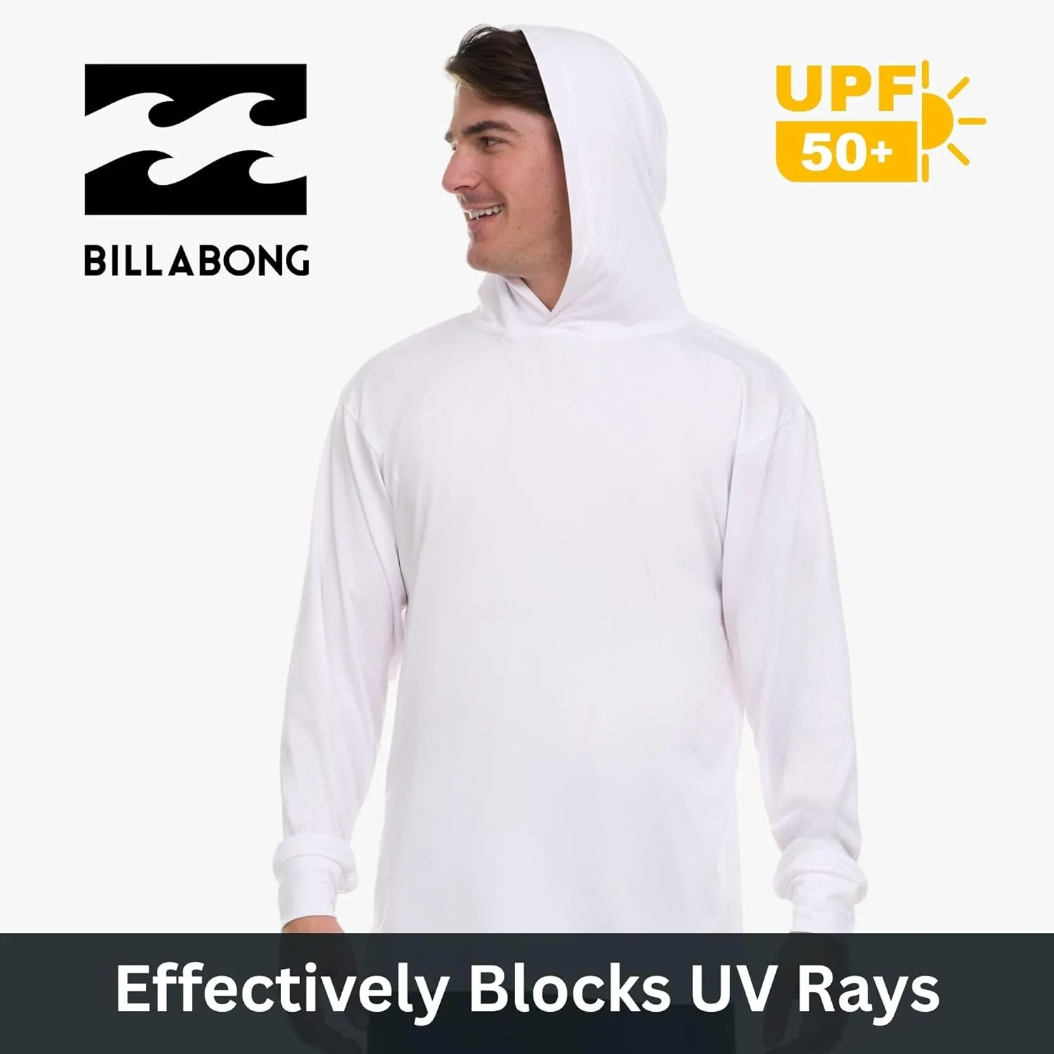 Billabong Hooded Rash Guard for Men Big and Tall, UPF 50  Long Sleeve Swim Shirt