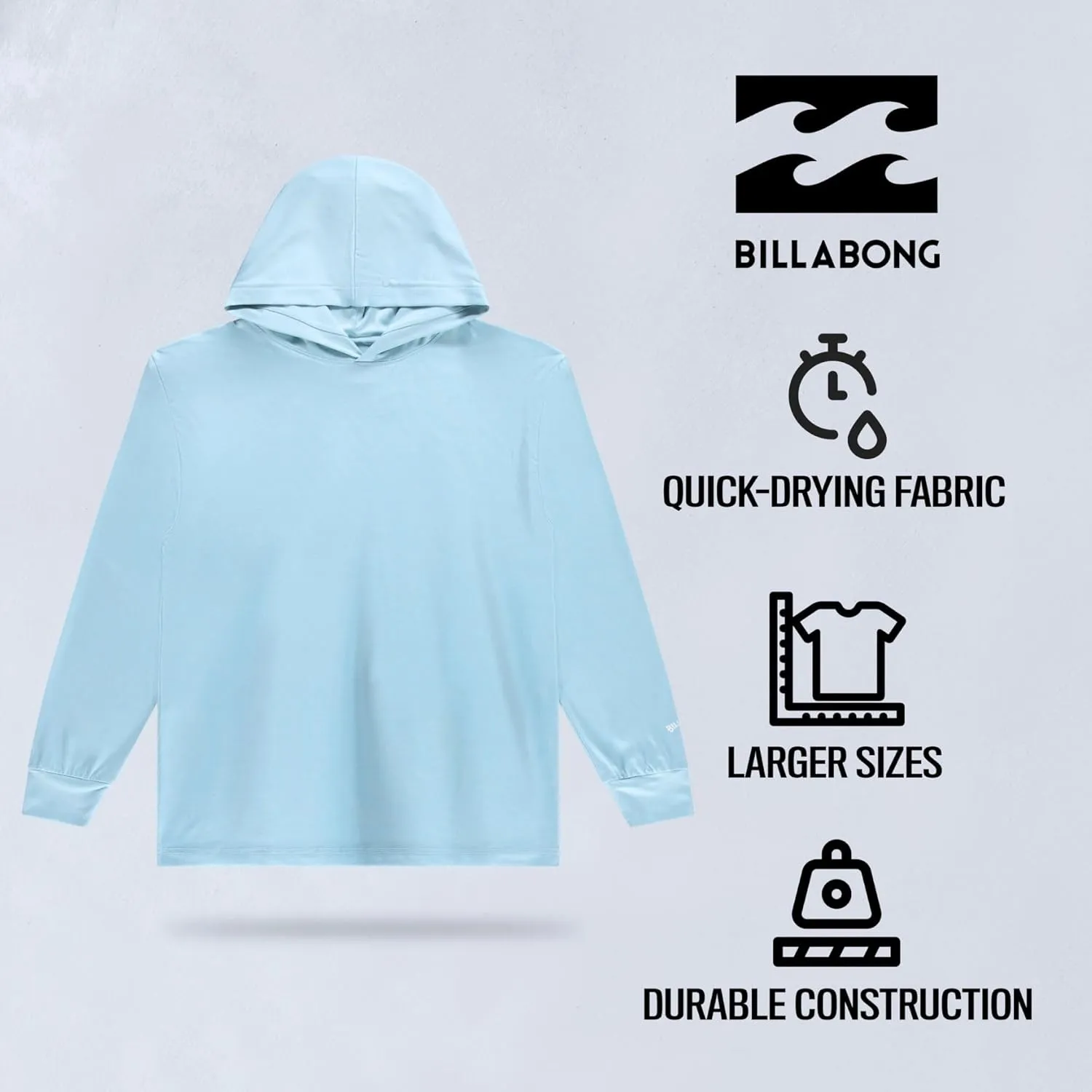 Billabong Hooded Rash Guard for Men Big and Tall, UPF 50  Long Sleeve Swim Shirt