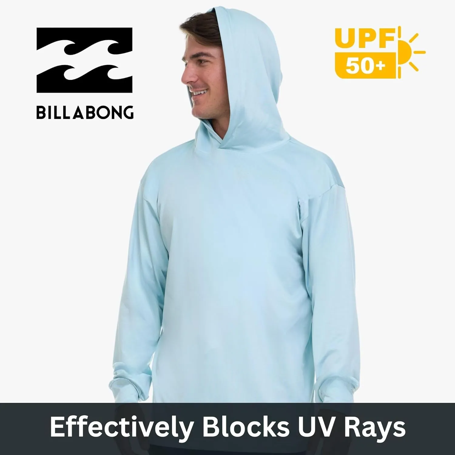 Billabong Hooded Rash Guard for Men Big and Tall, UPF 50  Long Sleeve Swim Shirt