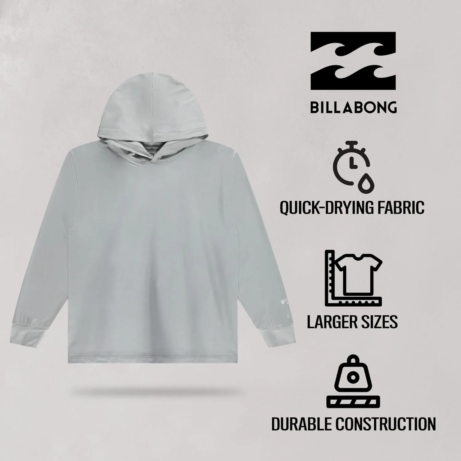Billabong Hooded Rash Guard for Men Big and Tall, UPF 50  Long Sleeve Swim Shirt