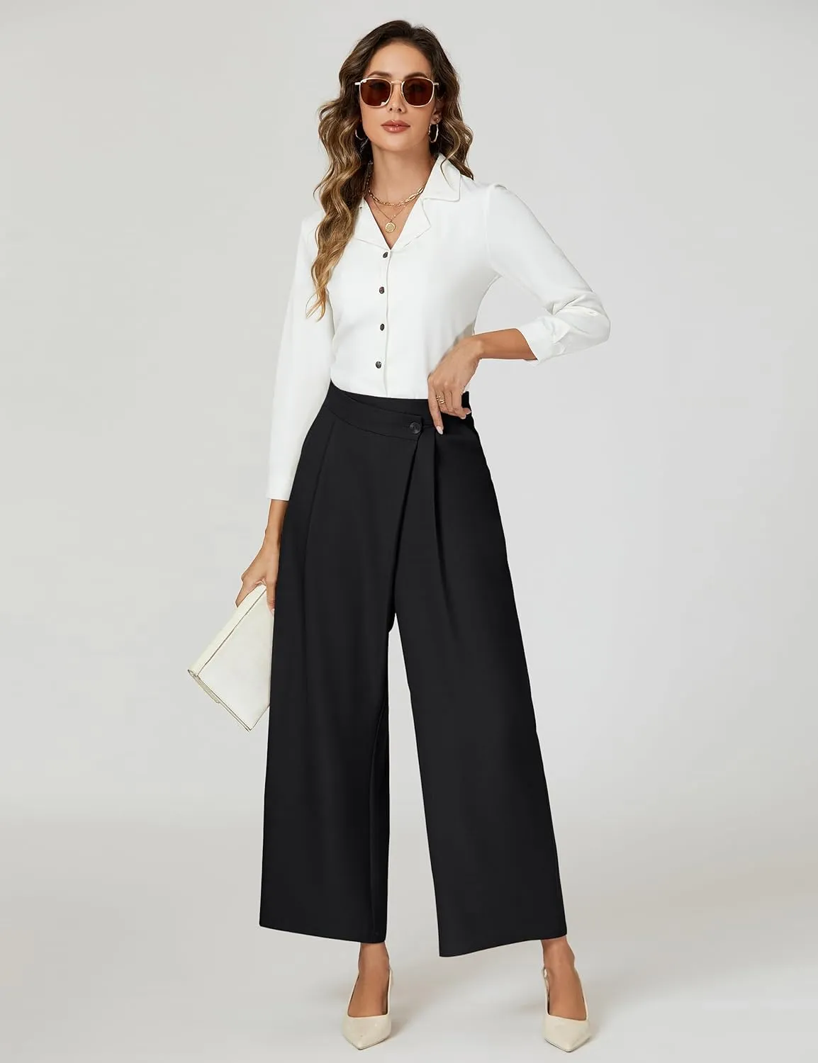 Blooming Jelly Women Wide Leg Dress Pants High Waisted Work Pant with Pocket Business Casual Outfits 2025