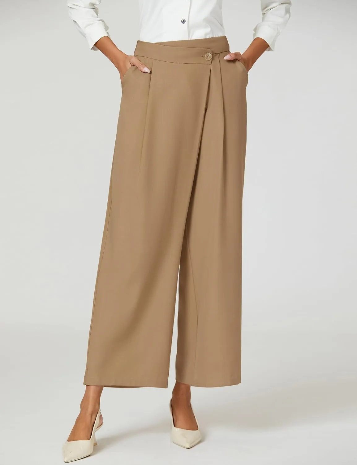 Blooming Jelly Women Wide Leg Dress Pants High Waisted Work Pant with Pocket Business Casual Outfits 2025