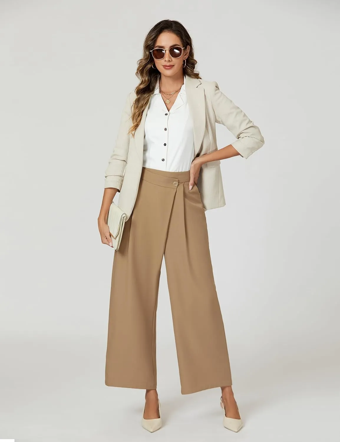 Blooming Jelly Women Wide Leg Dress Pants High Waisted Work Pant with Pocket Business Casual Outfits 2025