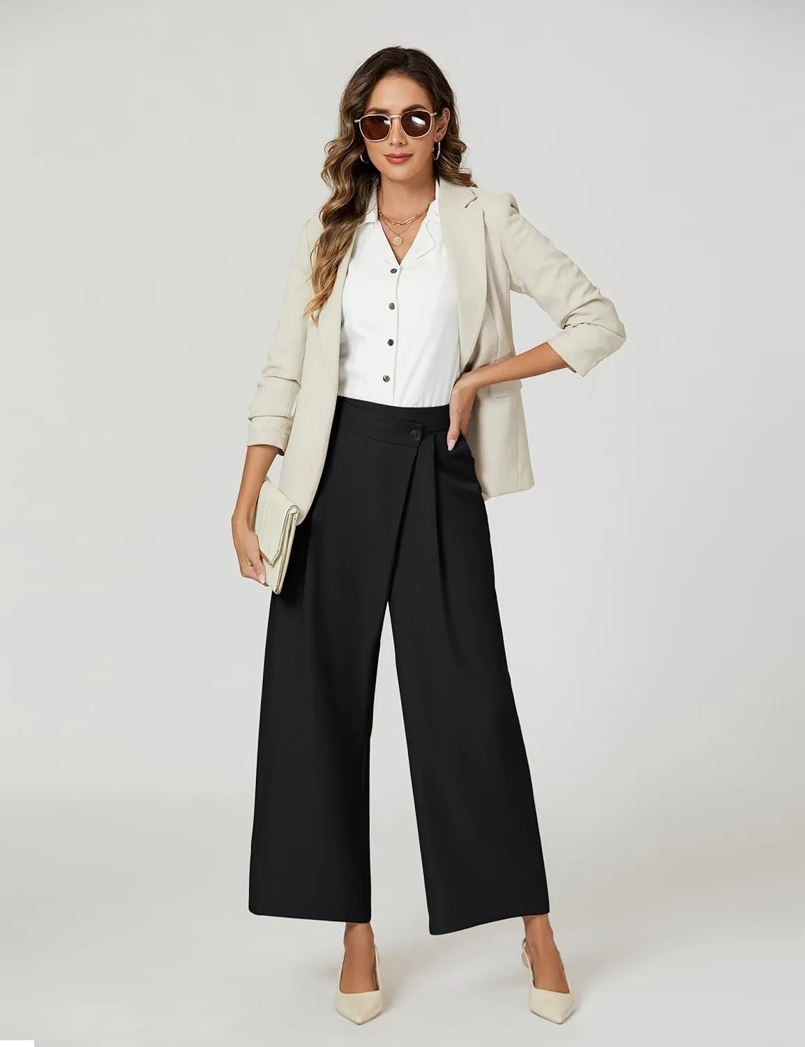 Blooming Jelly Women Wide Leg Dress Pants High Waisted Work Pant with Pocket Business Casual Outfits 2025