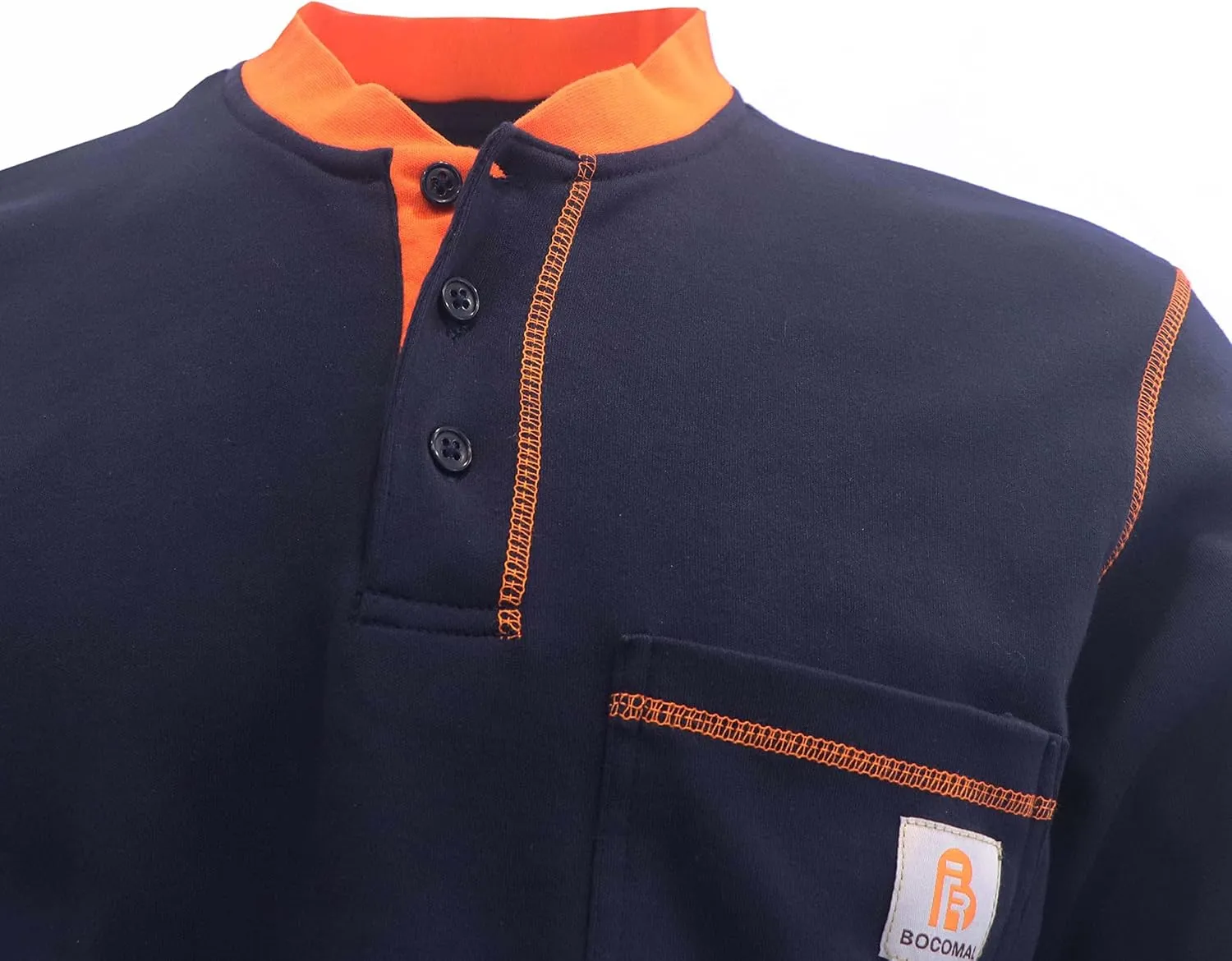 BOCOMAL FR Shirts Henley 7oz Midweight Fire Resistant Clothing NFPA2112 CAT2 Men's Flame Retardant Work Shirt