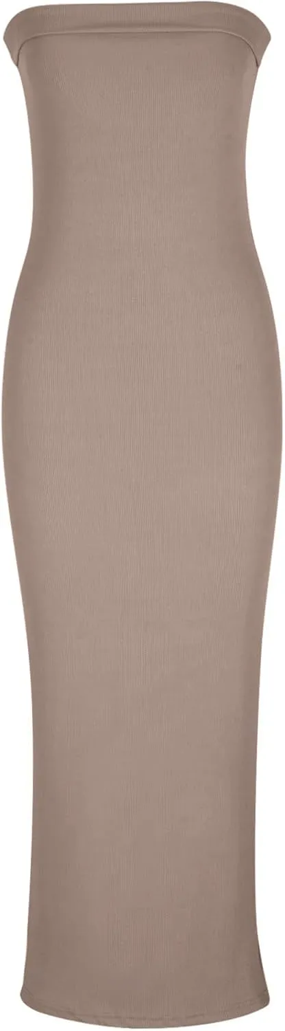 Bodycon Dresses for Women Sexy Strapless Tube Top Dress Side Split HOCO Maxi Dresses 2024 Summer Wedding Guest Dress