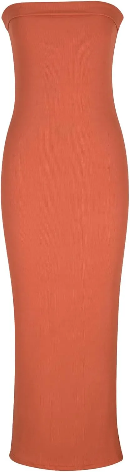 Bodycon Dresses for Women Sexy Strapless Tube Top Dress Side Split HOCO Maxi Dresses 2024 Summer Wedding Guest Dress