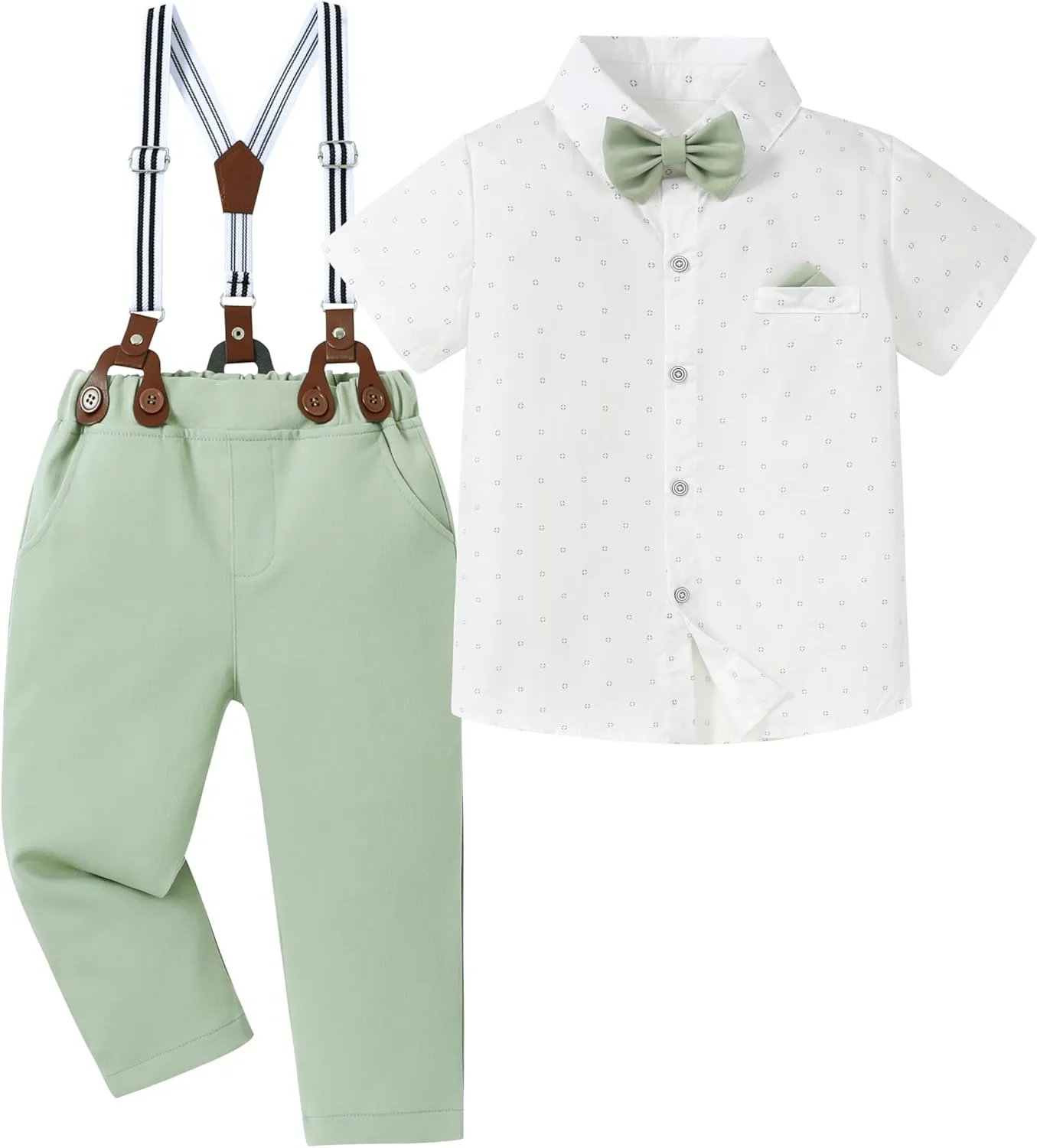 Boy Suit Toddler Boy Outfit Boy Dress Shirt with Bowtie/Suspender Pants Gentleman Wedding Outfits 1-10 Years.