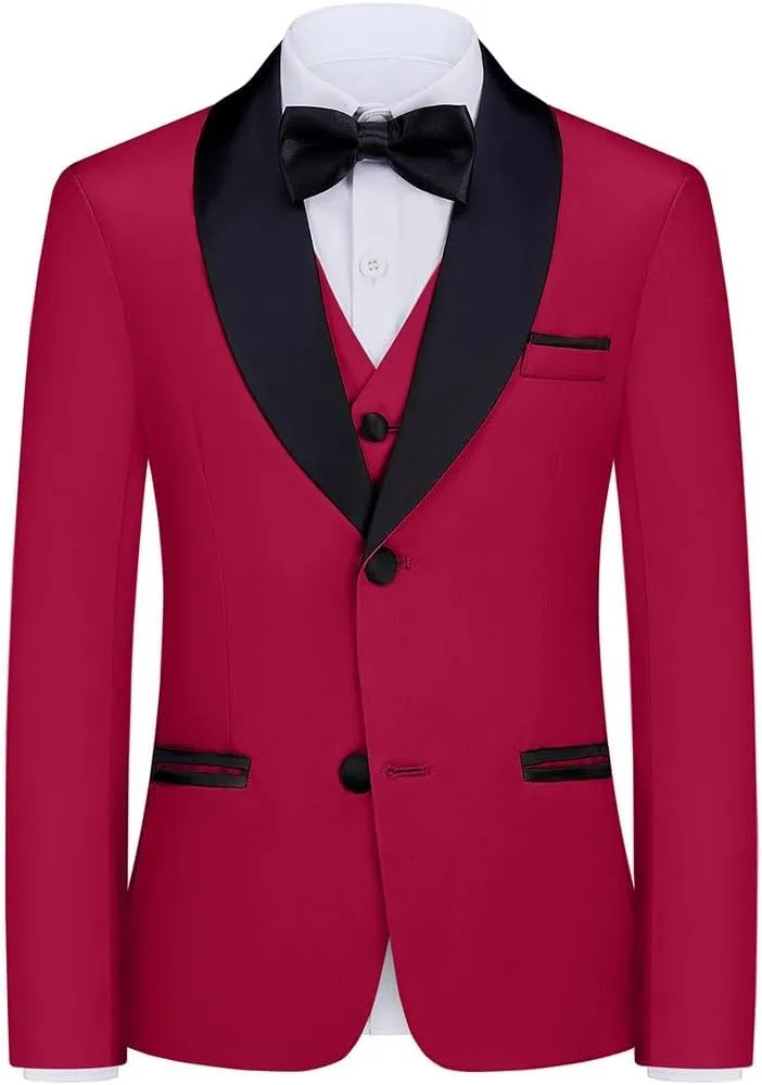 Boy Suits 7 Piece Set Slim Fit Formal Tuxedo Suit with Tuxedo Jacket Vest Pants for Kids Wedding Ring Bearer Party