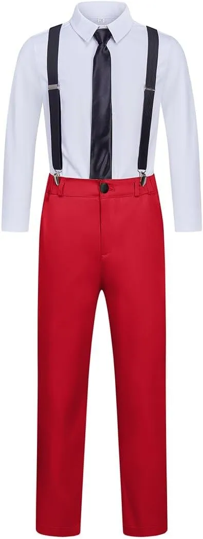 Boy Suits 7 Piece Set Slim Fit Formal Tuxedo Suit with Tuxedo Jacket Vest Pants for Kids Wedding Ring Bearer Party