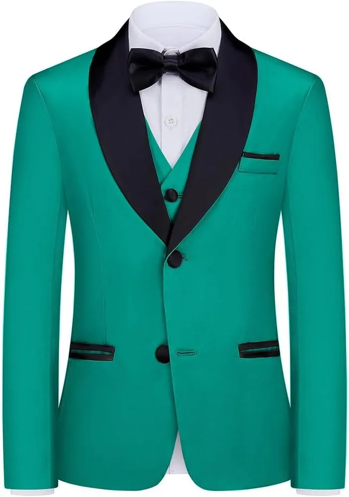 Boy Suits 7 Piece Set Slim Fit Formal Tuxedo Suit with Tuxedo Jacket Vest Pants for Kids Wedding Ring Bearer Party