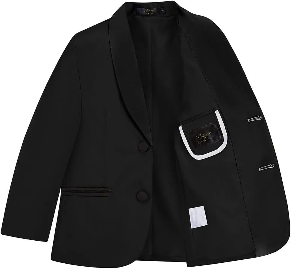 Boy Suits 7 Piece Set Slim Fit Formal Tuxedo Suit with Tuxedo Jacket Vest Pants for Kids Wedding Ring Bearer Party