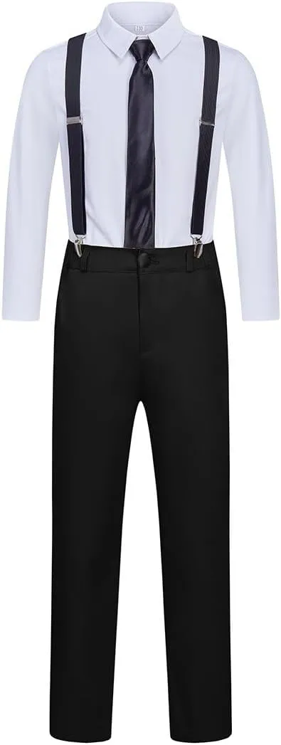 Boy Suits 7 Piece Set Slim Fit Formal Tuxedo Suit with Tuxedo Jacket Vest Pants for Kids Wedding Ring Bearer Party