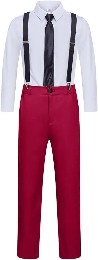 Boy Suits 7 Piece Set Slim Fit Formal Tuxedo Suit with Tuxedo Jacket Vest Pants for Kids Wedding Ring Bearer Party